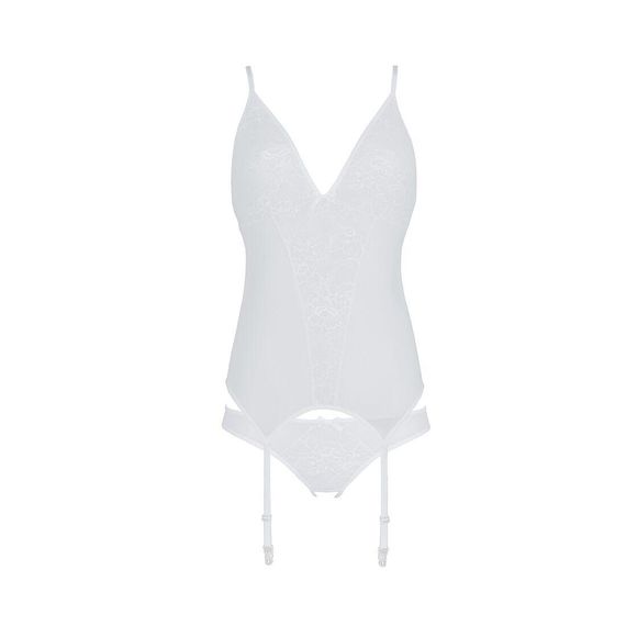 Корсет із пажами, трусики з ажурним декором та відкритим кроком Passion Ursula Corset white, L/XL | Зображення 2