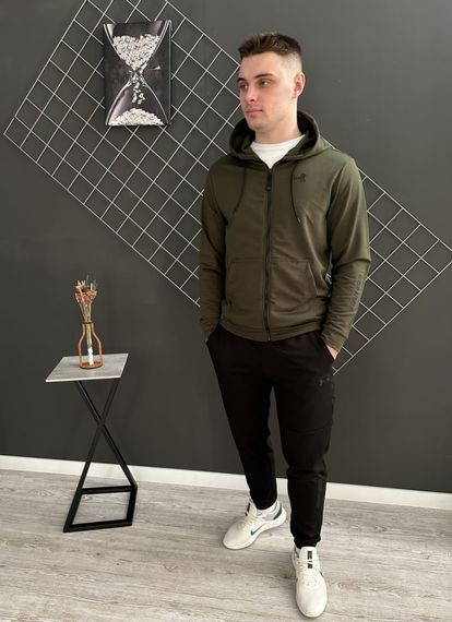 Комплект 3 в 1 Демісезонний спортивний костюм Under Armour кофта на змійці хакі + чорні штани (двонитка) + Футболка чорна Under | Зображення 4