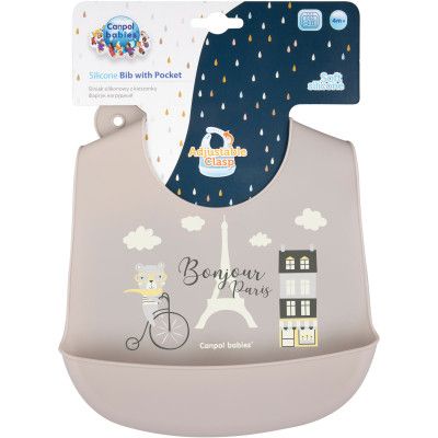 Слюнявчик Canpol babies Bonjour Paris силиконовый с карманом беж (74/027_bei) | Зображення 1