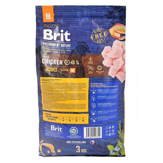 Корм сухий Brit Premium Dog Adult M для дорослих собак середніх порід вагою 10-25 кг з куркою 3 кг | Зображення 2