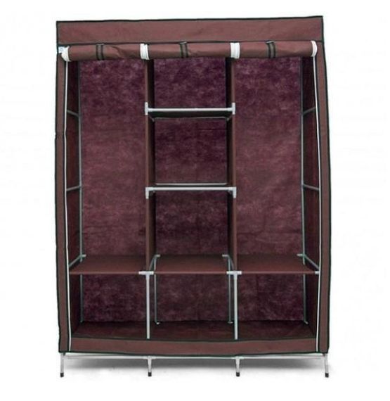 Шафа складана тканинна Storage Wardrobe 130х45х175 см коричнева на 3 секції | Зображення 1