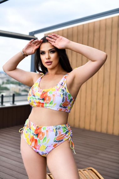 Роздільний яскравий купальник Plus Size знімними чашками та високими плавками | Зображення 2
