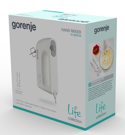 Міксер Gorenje M360CW/ручний/345 Вт/5 швидкостей/2 насадки/турбо-режим/білий (M360CW) | Зображення 4
