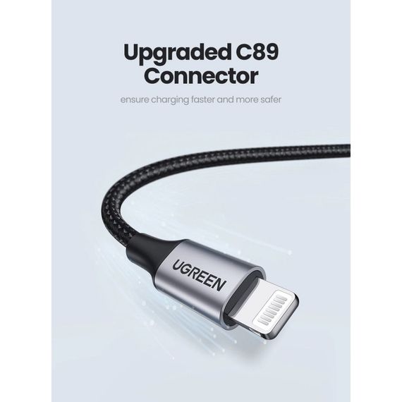 Дата кабель USB 2.0 AM to Lightning 2.0m US199 2.4A Black Ugreen (60158) | Зображення 3
