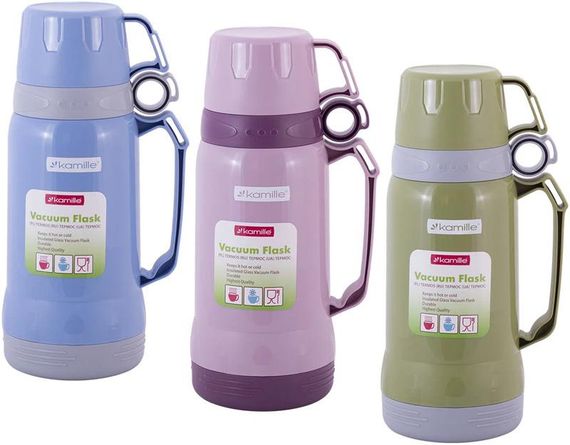 Термос Kamille Glass Nigella 1000мл дзеркальна колба і 2 чашки