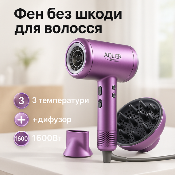Фен для волос с ионизацией ADLER AD 2270P 1600Вт, Электрический фен для профессионального использования QS-86