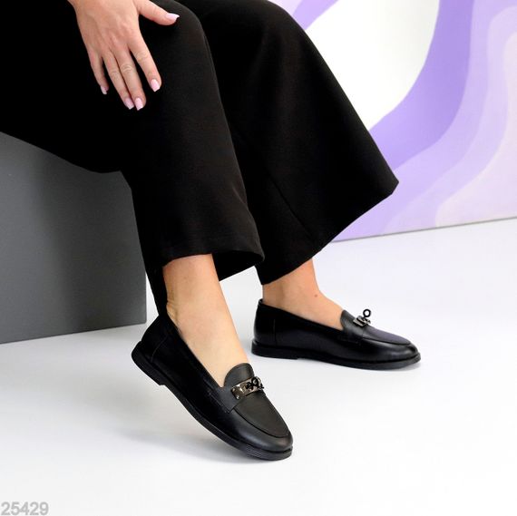Удобные повседневные черные кожаные лоферы стильный декор | Зображення 8
