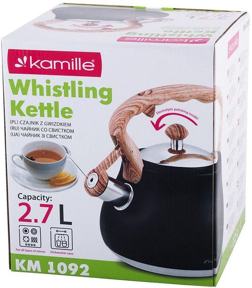 Чайник Kamille Whistling Kettle Black 2.7л з нержавіючої сталі зі свистком (чорний) | Зображення 6