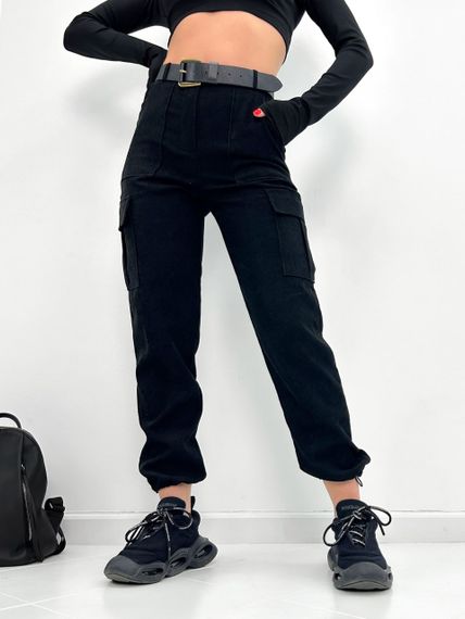 Женские вельветовые брюки карго с накладными карманами GF01710 цвет черный, размер 46/48