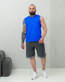 Мужской летний костюм майка и шорты BD0037 цвет синий + серый, размер М