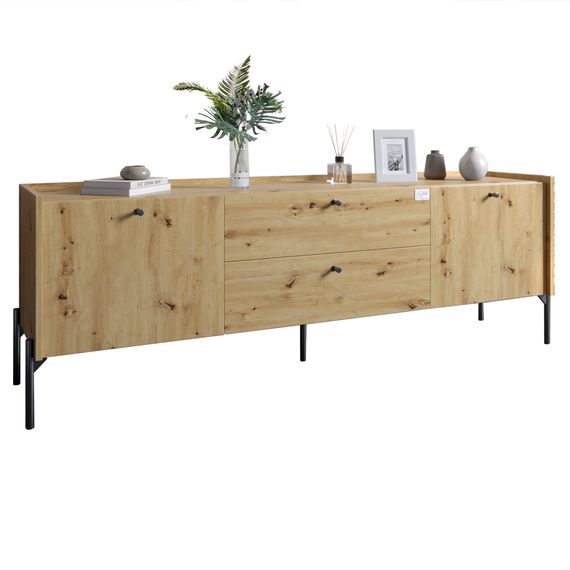 Тумба під телевізор з шухлядами LION Wood з чорними ніжками 180х50х40 см Дуб Артизан (LION-043127) | Зображення 1