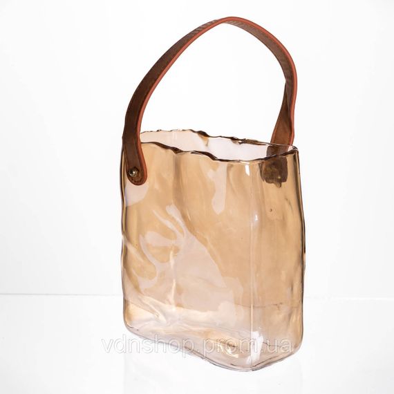 Скляна ваза сумочка з ручкою 16×8×18.5 (см) декоративна ваза для квітів 2 (л) Коричневий HP-19-156-1 | Зображення 2