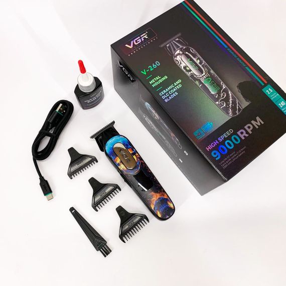 Тример акумуляторний для стрижки VGR V-260 RED, 3 насадки, LED дисплей | Зображення 8