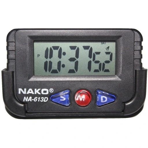 Годинник в авто NAKO NA-613D, індикація секунд, будильник, чорний