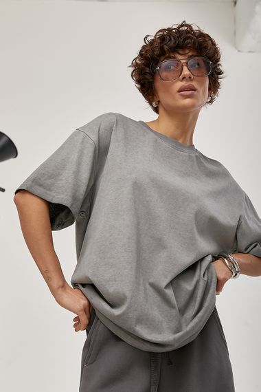 Футболка вільного фасону з ефектом тай-дай - сірий цвет, ONE SIZE (є розміри)