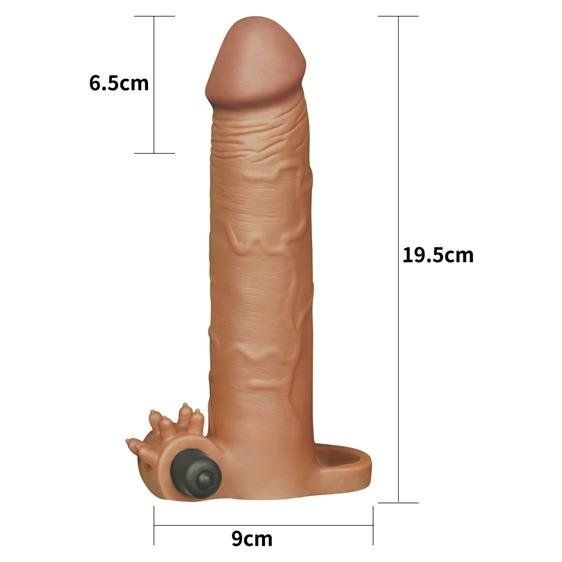 Насадка на член - Pleasure X-Tender Vibrating Penis Sleeve Add 3" Brown | Зображення 1