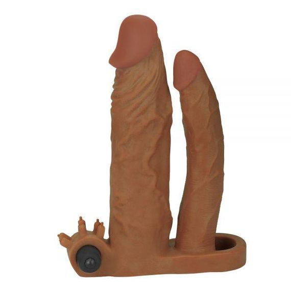 Насадка подвійна Add 2" Vibrating Double Penis Sleeve, Brown Sex Aura | Зображення 1
