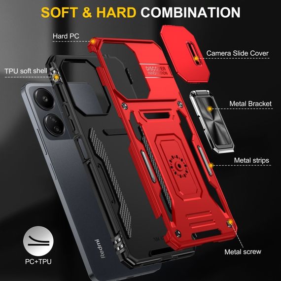 Ударостійкий чохол Camshield Army Ring для Xiaomi Redmi 13C / Poco C65 Червоний / Red | Зображення 6
