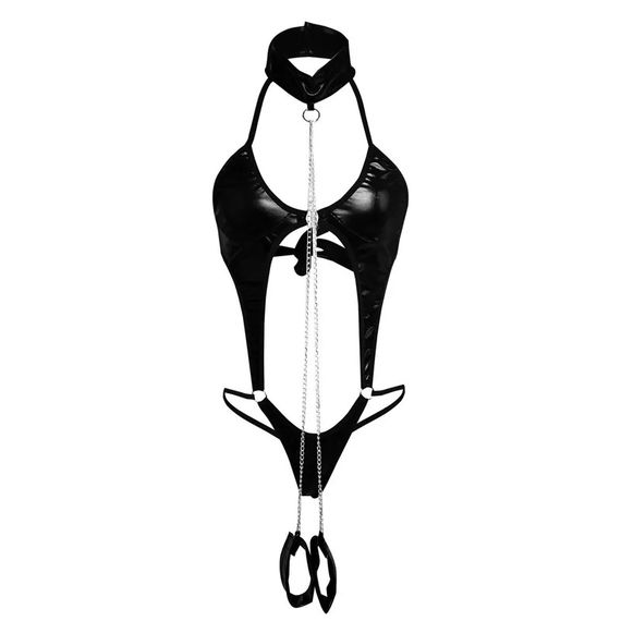 Сексуальне боді під латекс з ланцюжками та наручниками, розмір XXL | Зображення 5