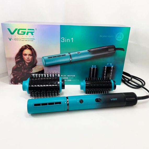 Фен щетка выпрямитель VGR, Стайлер для создания локонов, Щетка фен для сушки и укладки QO-86 | Зображення 7