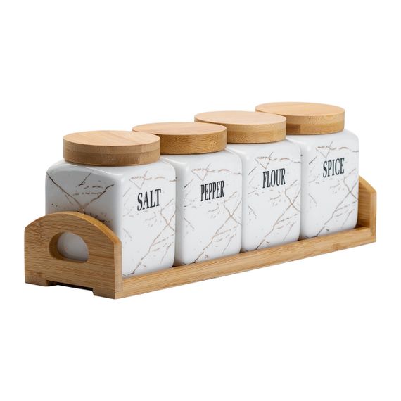 Набір для сипучих продуктів 4 штуки по 300 мл на бамбуковій підставці HP1210 | Зображення 3