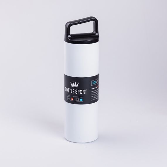 Термос металевий 500 мл з нержавіючої сталі Bottle Sport з ручкою білий