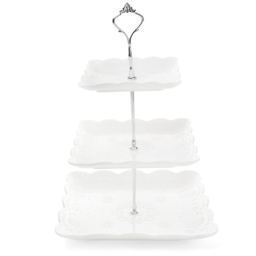 Фруктовниця 37см порцелянова триярусна квітка, колір - білий BONA DI