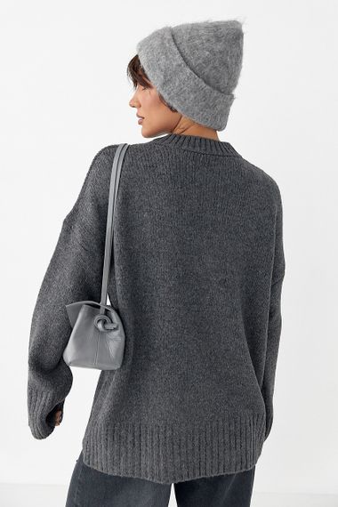 Однотонна в'язана кофта з широкими рукавами - темно-сірий цвет, ONE SIZE (є розміри) | Зображення 1