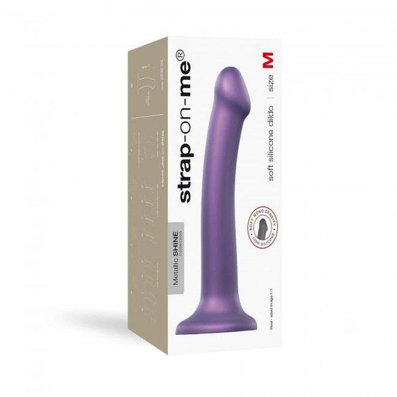 Насадка для страпону Strap-On-Me Mono Density Dildo Violet M, діам. 3,3 см, одношаровий силікон, гну | Зображення 3