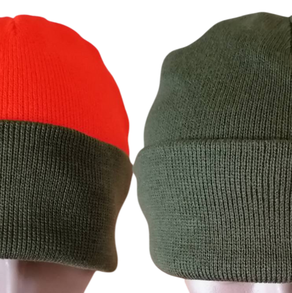 Шапка трикотажна в'язана з підворотом Мисливець двостороння (олива помаранчева),Сигнальна шапка для полювання | Зображення 2