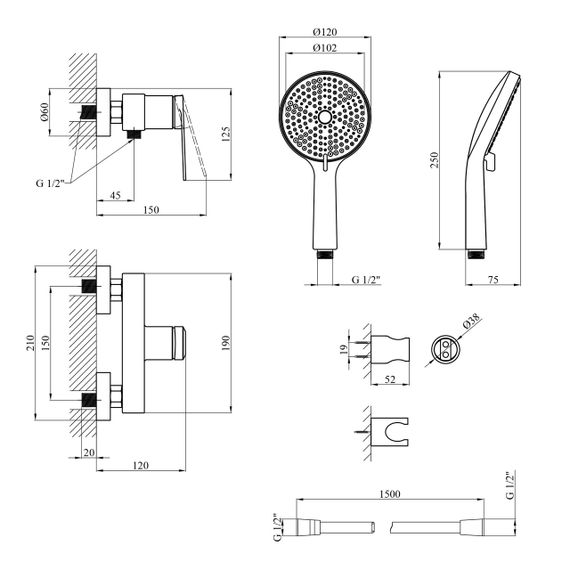 Змішувач для душу Kroner Element 211411-3801 | Зображення 1
