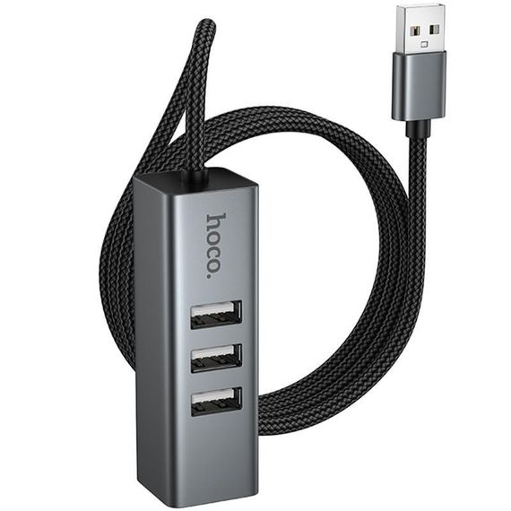 Переходник HUB Hoco HB1D USB to USB2.0*3+RJ45 Metal gray | Зображення 3