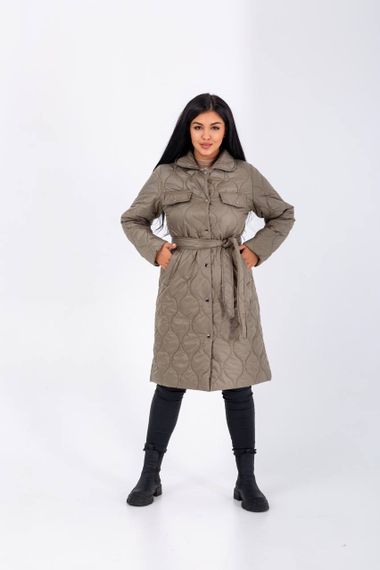 Женская демисезонная куртка-пальто стеганая NB23026 цвет оливковый, размер 46/48 | Зображення 3