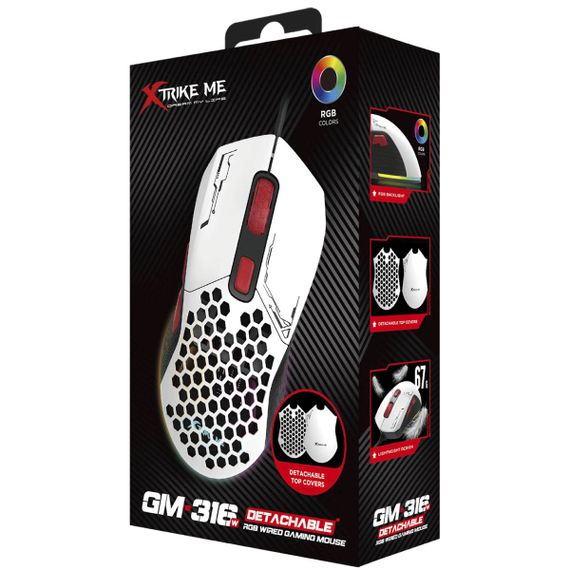 Мишка XTRIKE ME GM-316, ігрова, 7200dpi., 6кн., 13 режимів RGB, 2 панелі, біла | Зображення 3