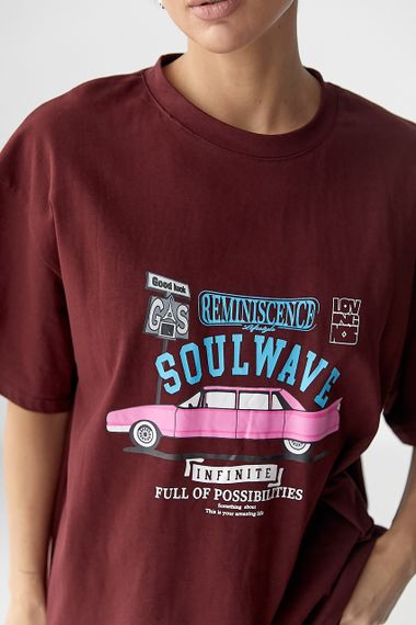 Футболка вільного фасону  із принтом авто - бордо цвет, ONE SIZE (є розміри) | Зображення 3
