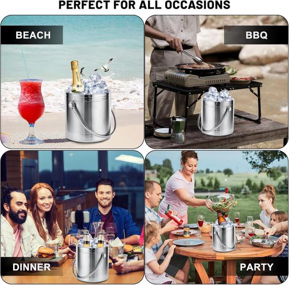 Ведро для льда 2л с крышкой, щипцами, ситечком термоизолированное с двойными стенками для охлаждения напитков. | Зображення 6