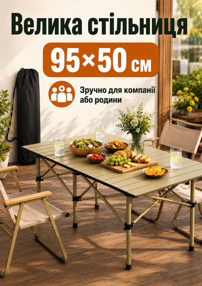 Стіл туристичний складаний 95×50 см алюмінієвий великий для пікніка кемпінгу риболовлі (Коричневий | Зображення 1