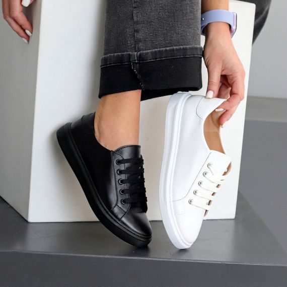 Повсякденні Чорні шкіряні прошиті кеди натуральна шкіра | Зображення 9