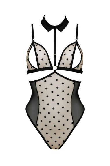 Боді з відкритими грудьми Passion DOMINICA BODY L/XL beige, комір-чокер, корсет | Зображення 2