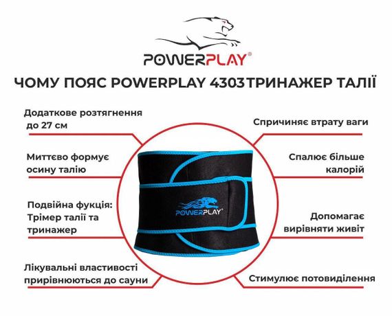 Пояс для схуднення PowerPlay 4303 Чорно-Синій | Зображення 1