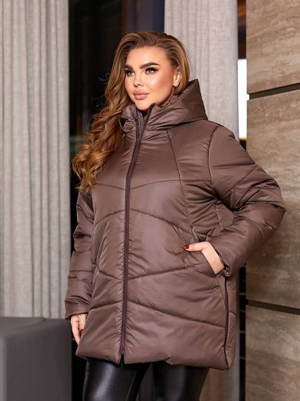 Женская теплая зимняя куртка с капюшоном NB23053 размер 42/44 цвет коричневый | Зображення 5