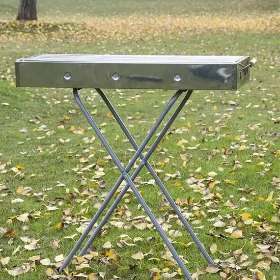 Переносний мангал із решіткою 80х78х30 см, BARBECUE TRAY 770SS, Сріблястий / Барбекшниця / Розкладний мангал барбекю | Зображення 1