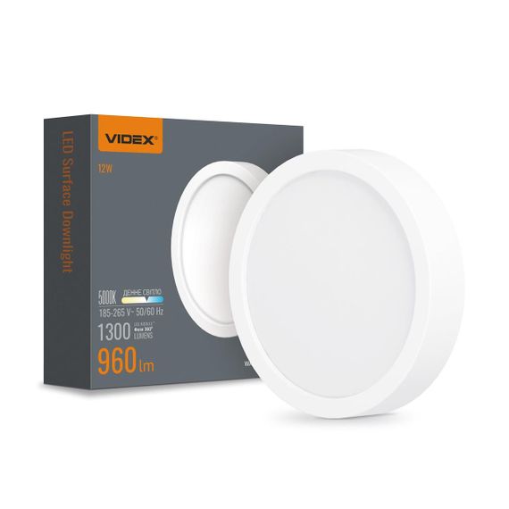 Світлодіодний світильник круглий накладний VIDEX 12W 5000K White