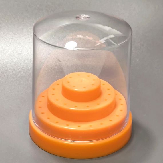 Оранжевая подставка-подиум для фрез (на 48шт) с прозрачной крышкой