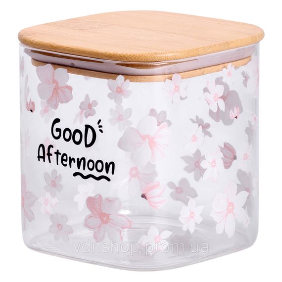 Банка для сипучих продуктів з бамбуковою кришкою 800 мл ємність для сипучих скло HP-34-25 | Зображення 2