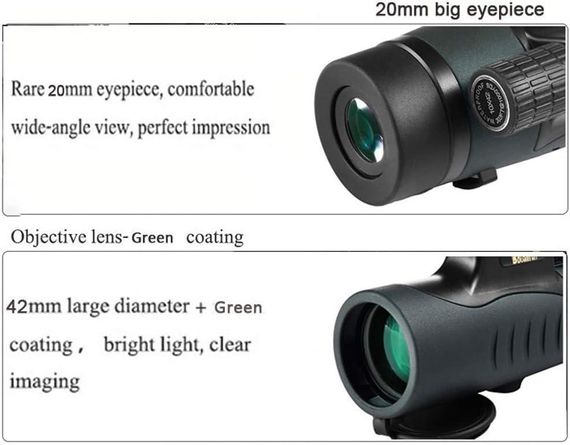 Монокулярний телескоп 12X42 з BAK4 призмами та триногою, для спостереження за птахами, природою та полюванням | Зображення 7