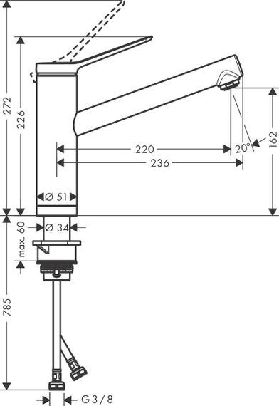 Змішувач для кухні Hansgrohe Zesis M33, довж.виливу - 220мм, поворотний, 1важіль, KM150TiltFunction, хром (74805000) | Зображення 1