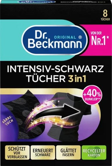 Салфетки Dr. Beckmann 3 в 1 для обновления черного цвета и ткани (8 шт.) Германия | Зображення 1