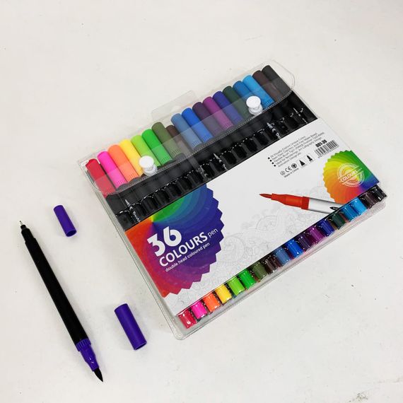 Професійний набір 36 шт двосторонніх маркерів лінер+пензель з м'якою головкою на водній основі | Зображення 1