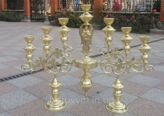 Семісвічник напрестольний латунний з ангелом